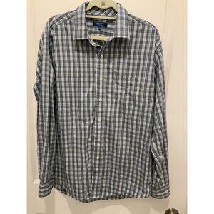 Cole Haan Button Up Shirt Large Mens Plaid Grand OS Long Sleeve Gray Blue